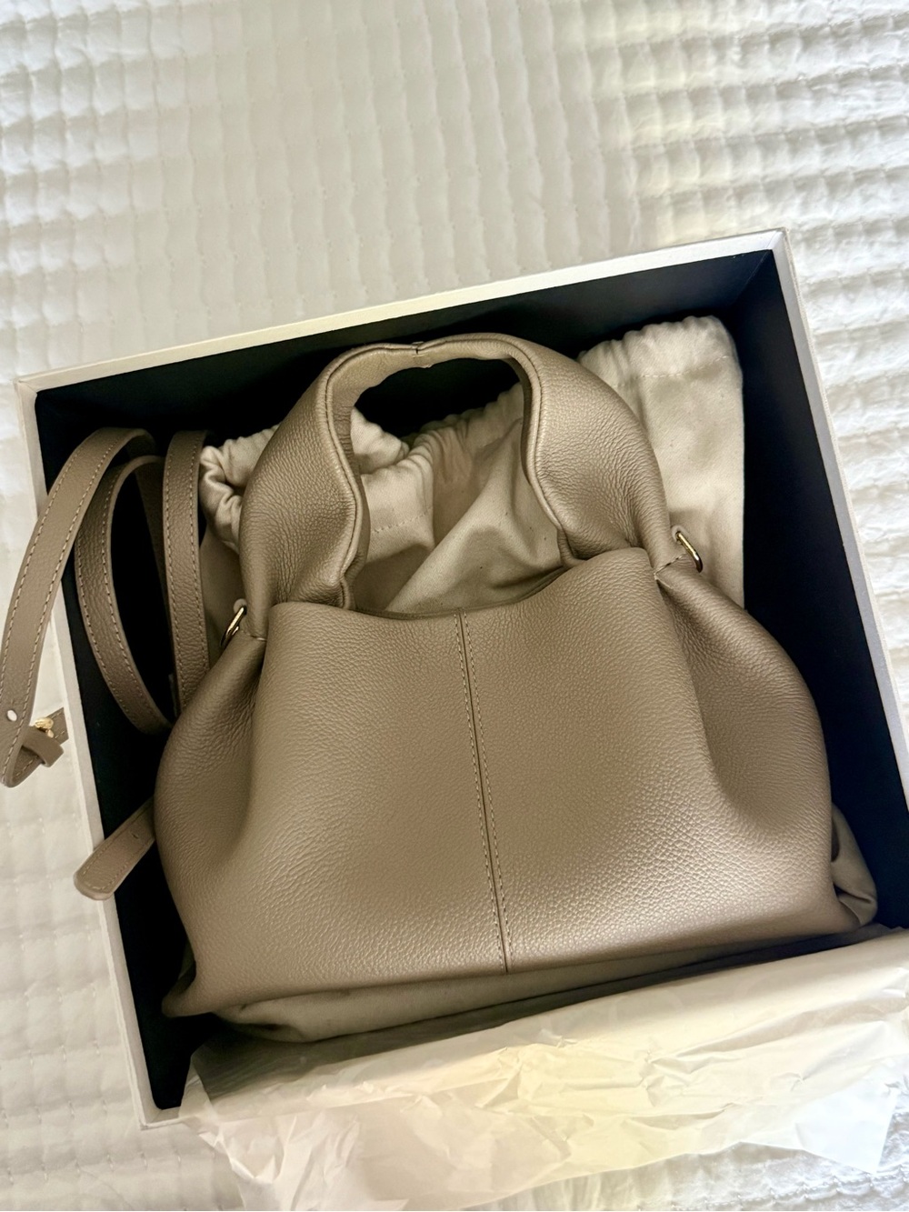 Women’s Taupe Leather Shoulder Bag with Top Handle Polene Numéro Neuf Mini